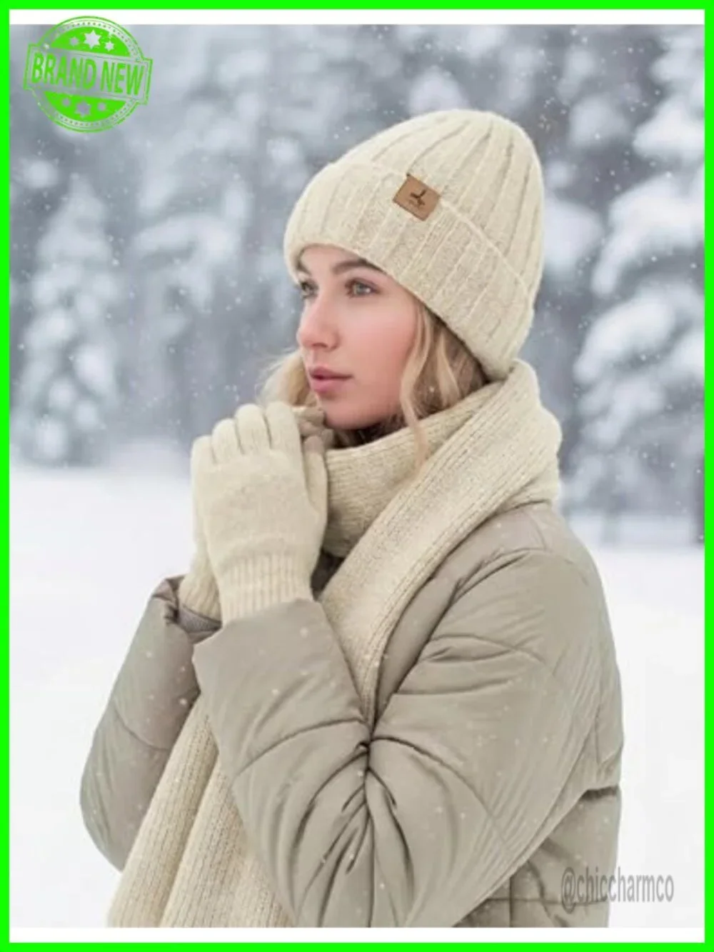 Winter Beanie Hat Scarf Gloves Set Cashmere Touchscreen Gloves Warm Set